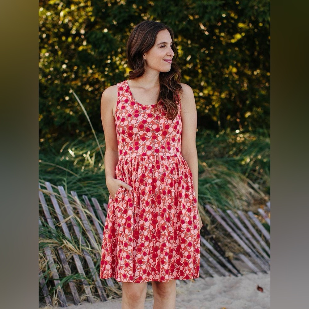 Mata Traders Red and Pink Printed Sleeveless Cotton Dress